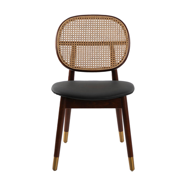 OLVON schwarzer Kunstlederstuhl mit Rattan