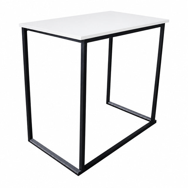 BARTIM 120x70cm – Weiße Melaminplatte und schwarzes Tischgestell, vollständiger Tisch ohne Bodenschatten