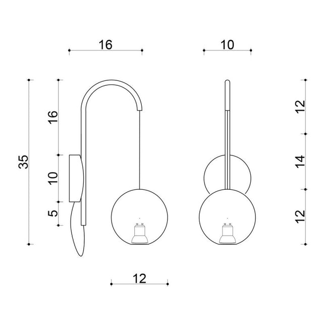 SORVEN H Wandleuchte – Maßzeichnung – LSFEKB116GU10