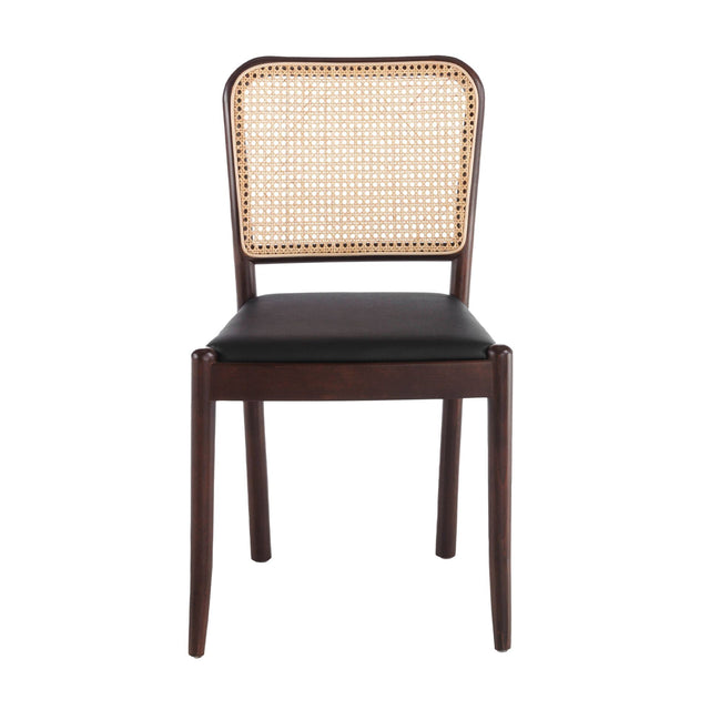 PEVRON schwarzer Kunstlederstuhl mit Rattan