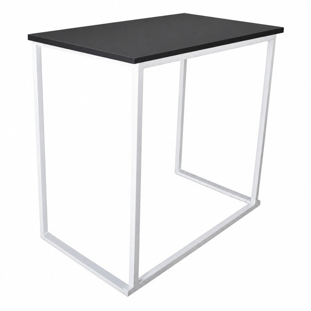 BARTIM 120x70cm – Schwarze Melaminplatte und weißes Tischgestell, vollständiger Tisch ohne Bodenschatten
