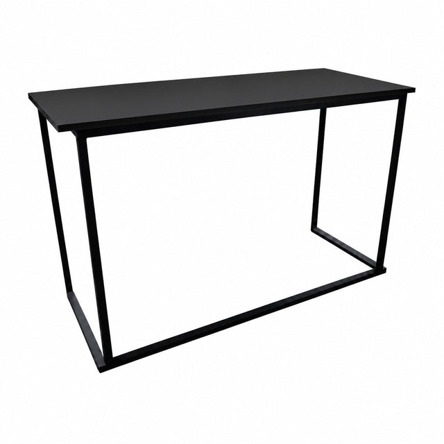 BARTIM 180x70cm – Schwarze Melaminplatte und schwarzes Tischgestell, vollständiger Tisch ohne Bodenschatten
