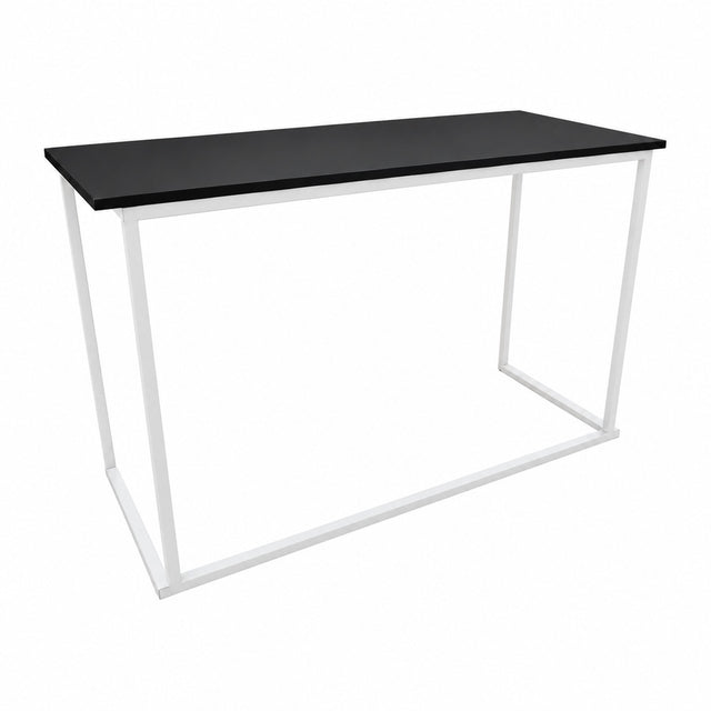 BARTIM 180x70cm – Schwarze Melaminplatte und weißes Tischgestell, vollständiger Tisch ohne Bodenschatten