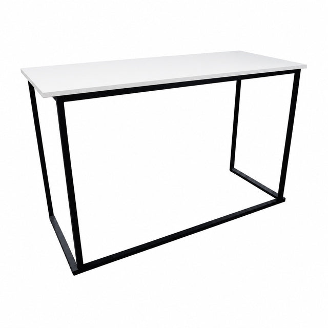 BARTIM 180x70cm – Weiße Melaminplatte und schwarzes Tischgestell, vollständiger Tisch ohne Bodenschatten